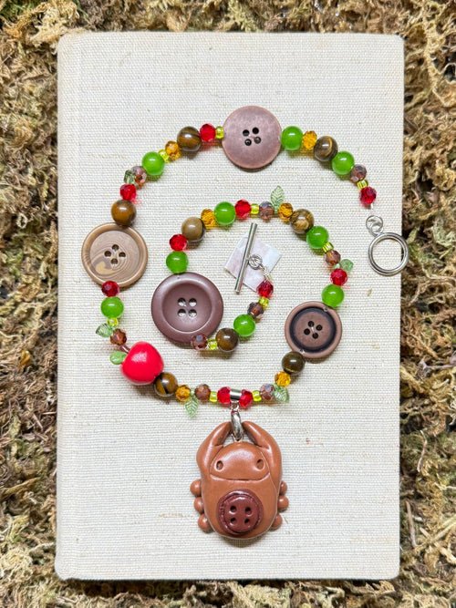 autumn bug button necklace