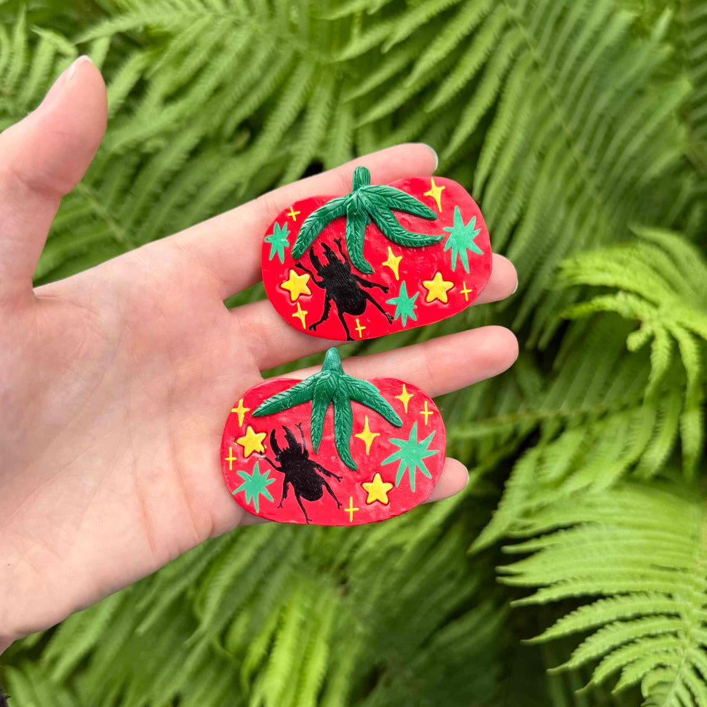 stag beetle tomato hair clips