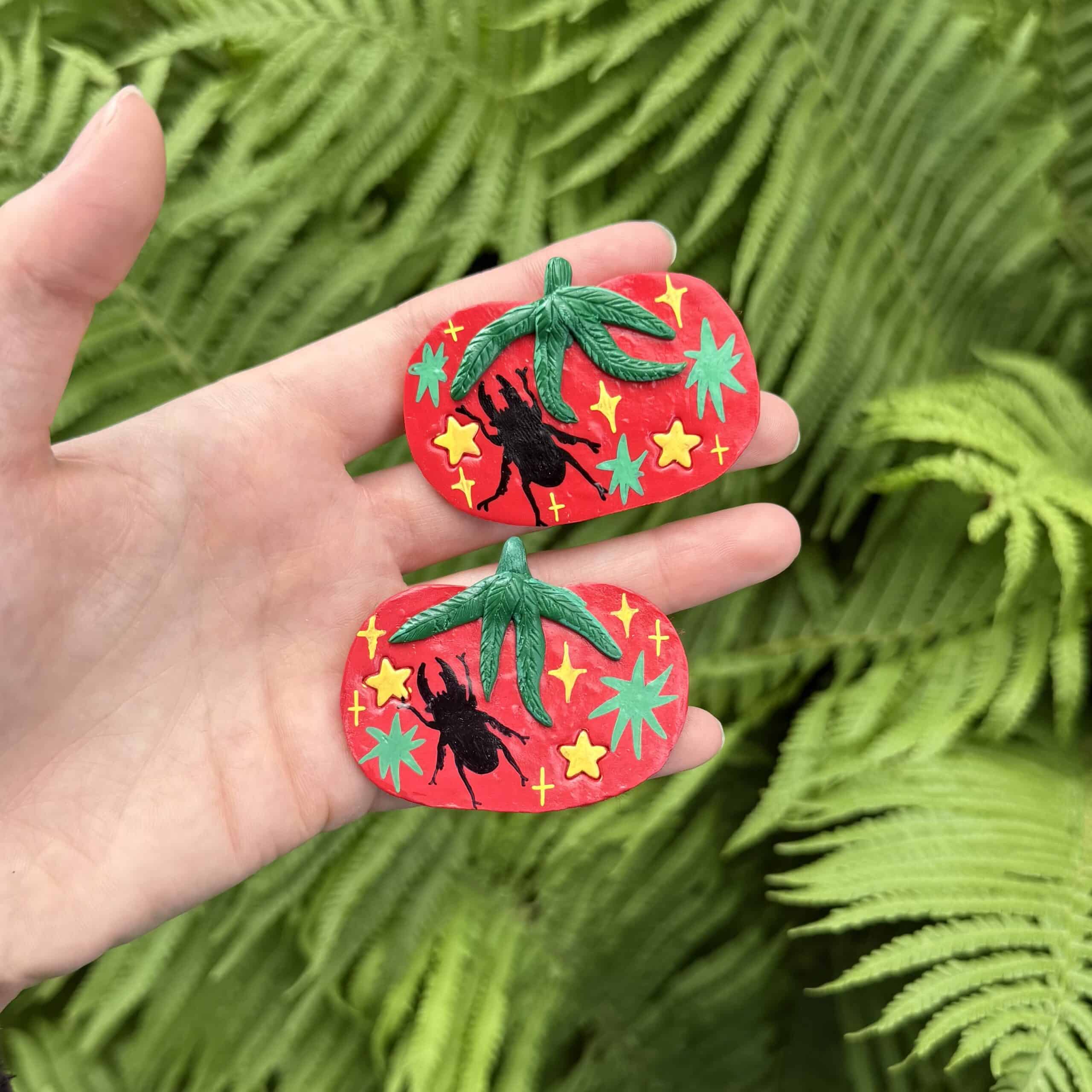 stag beetle tomato hair clips