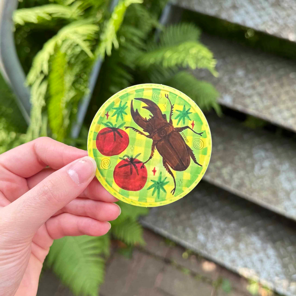 round stag beetle tomato sticker