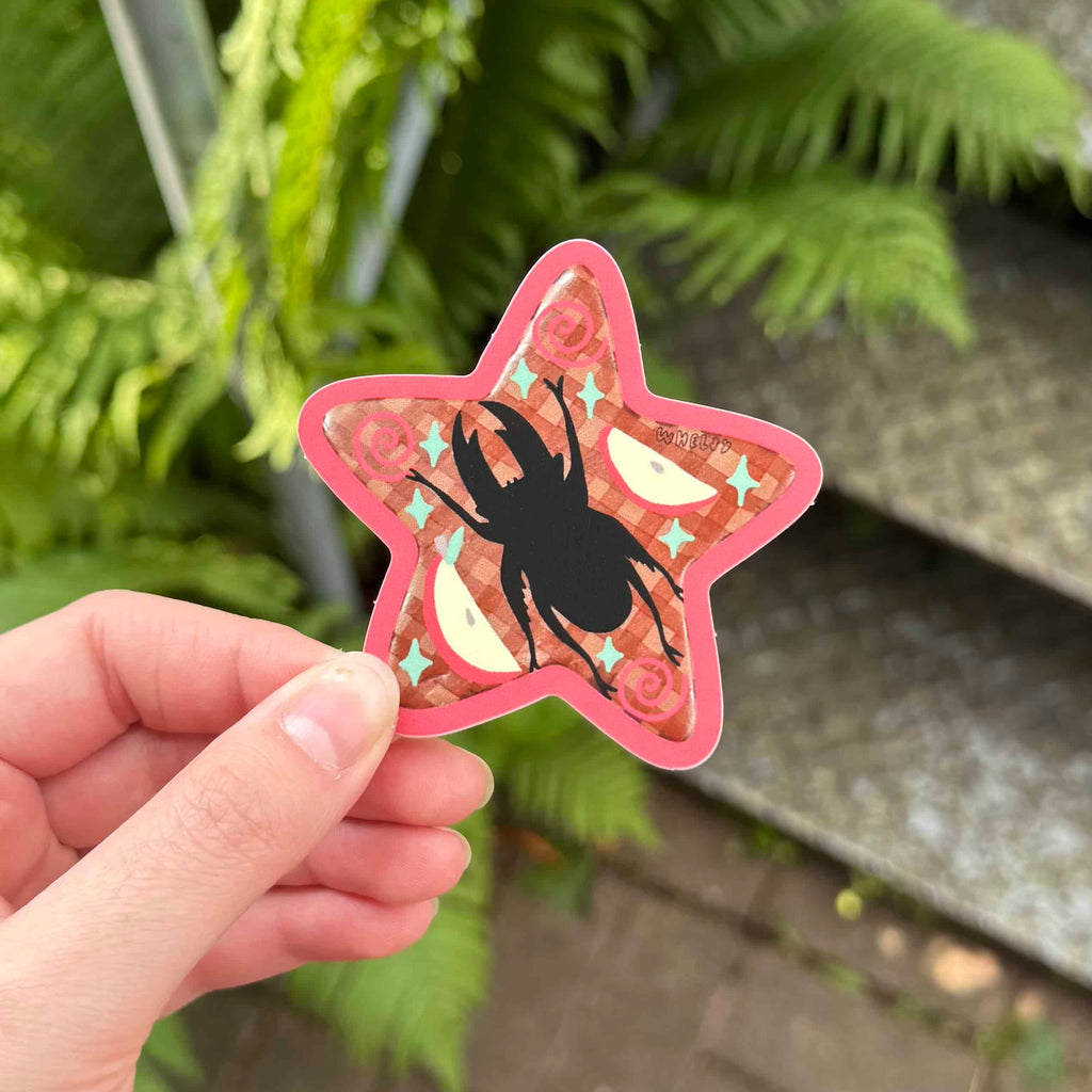 stag beetle apple sticker