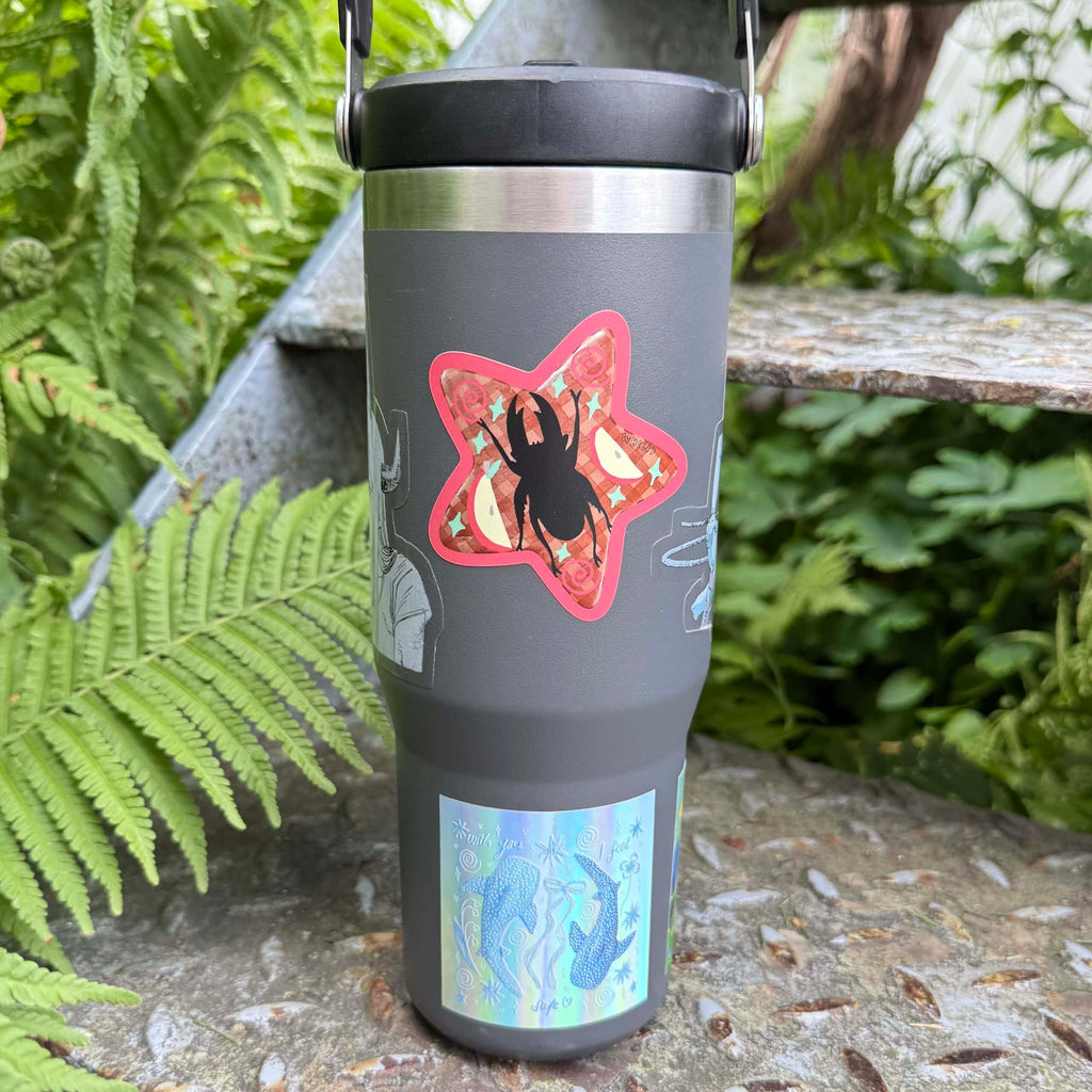 stag beetle apple sticker