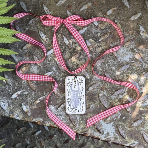 stag beetle ribbon necklace